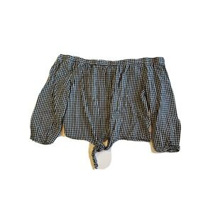 WOMENS IVY &MAIN Size L OFF SHOULDER TOP BLOUSE CROPPED PLAID CHECK  COTTON  BR‎